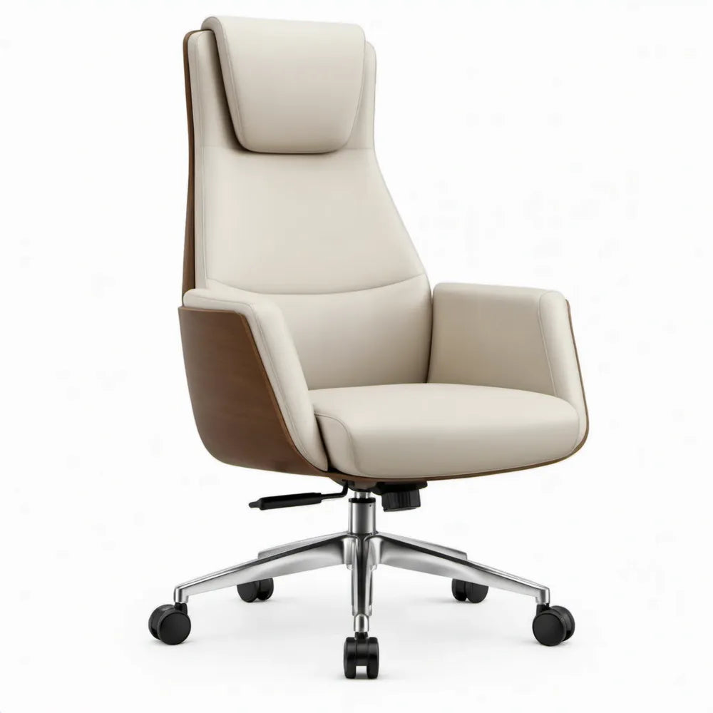 Ergonomische bureaustoel met hoge rugleuning en hoofdsteun, 68 x 68 x 116-126 cm, crème/bruin