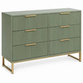 Saliegroene ladekast met 6 laden en goudkleurig onderstel, 120 x 40 x 85 cm