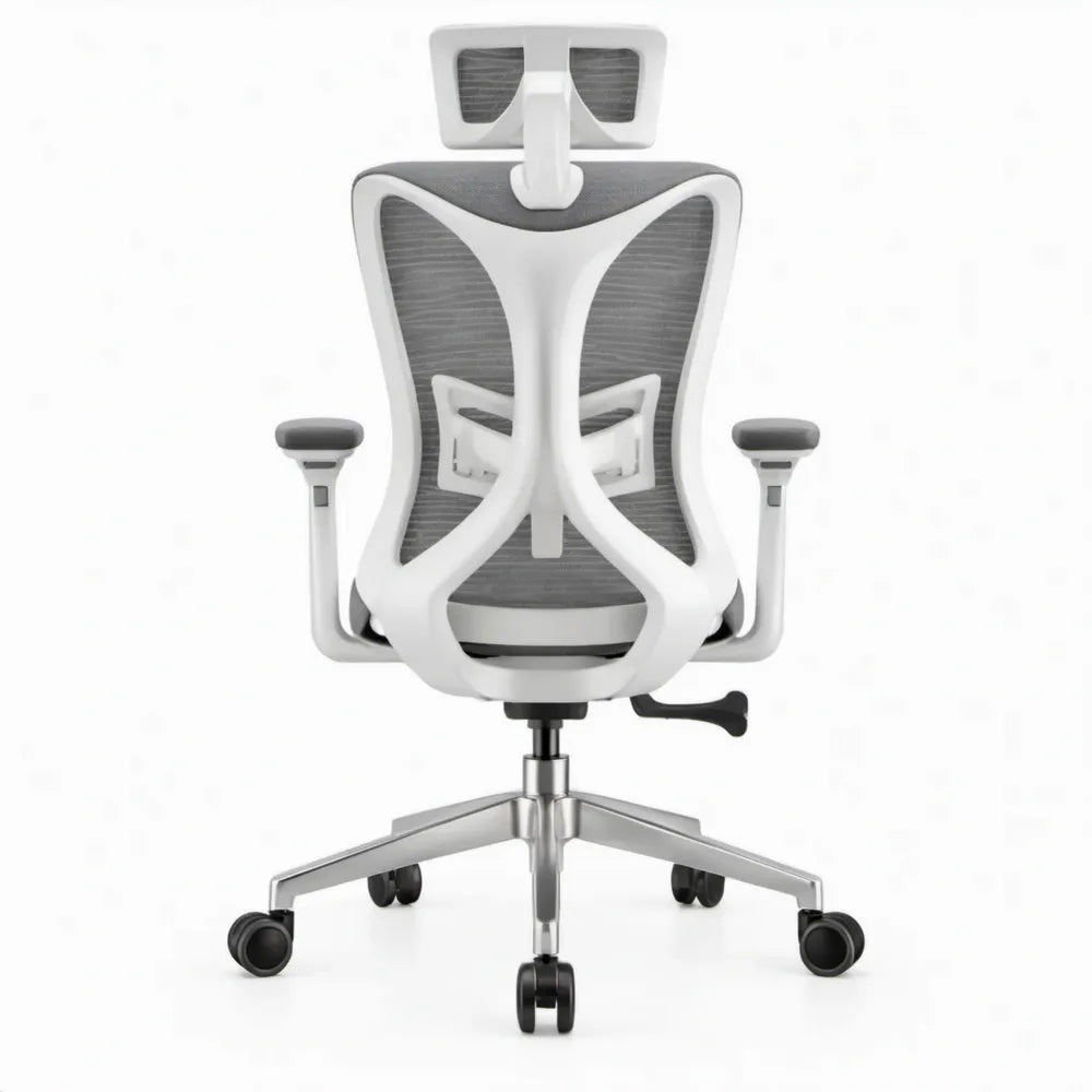 Ergonomische bureaustoel met hoofdsteun, grijs/wit/zwart, 66 x 66 x 118-128 cm