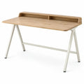 Bureau met opzetplank en 2 open vakken, 120 x 60 x 75 cm, bamboe naturel/wit staal