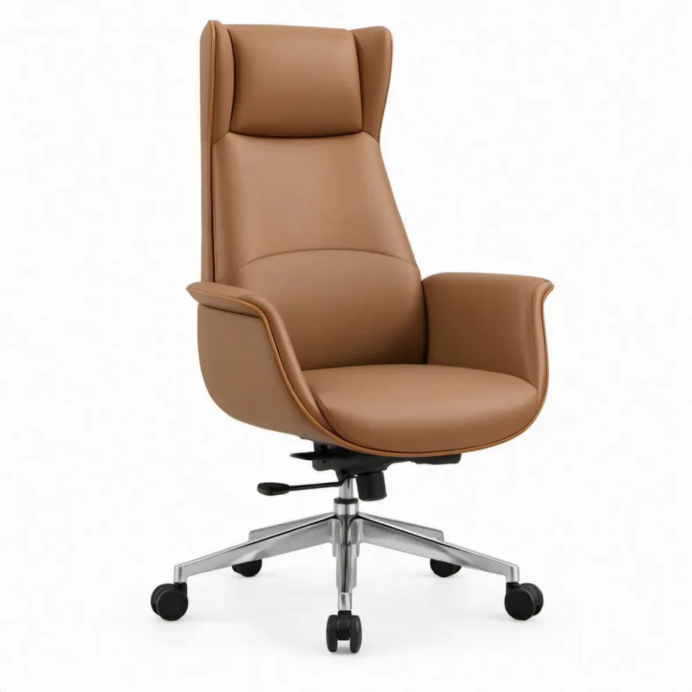 Bureaustoel met hoge rugleuning, armleuningen en wielen, 68 x 68 x 112-120 cm, cognacbruin PU-kunstleer