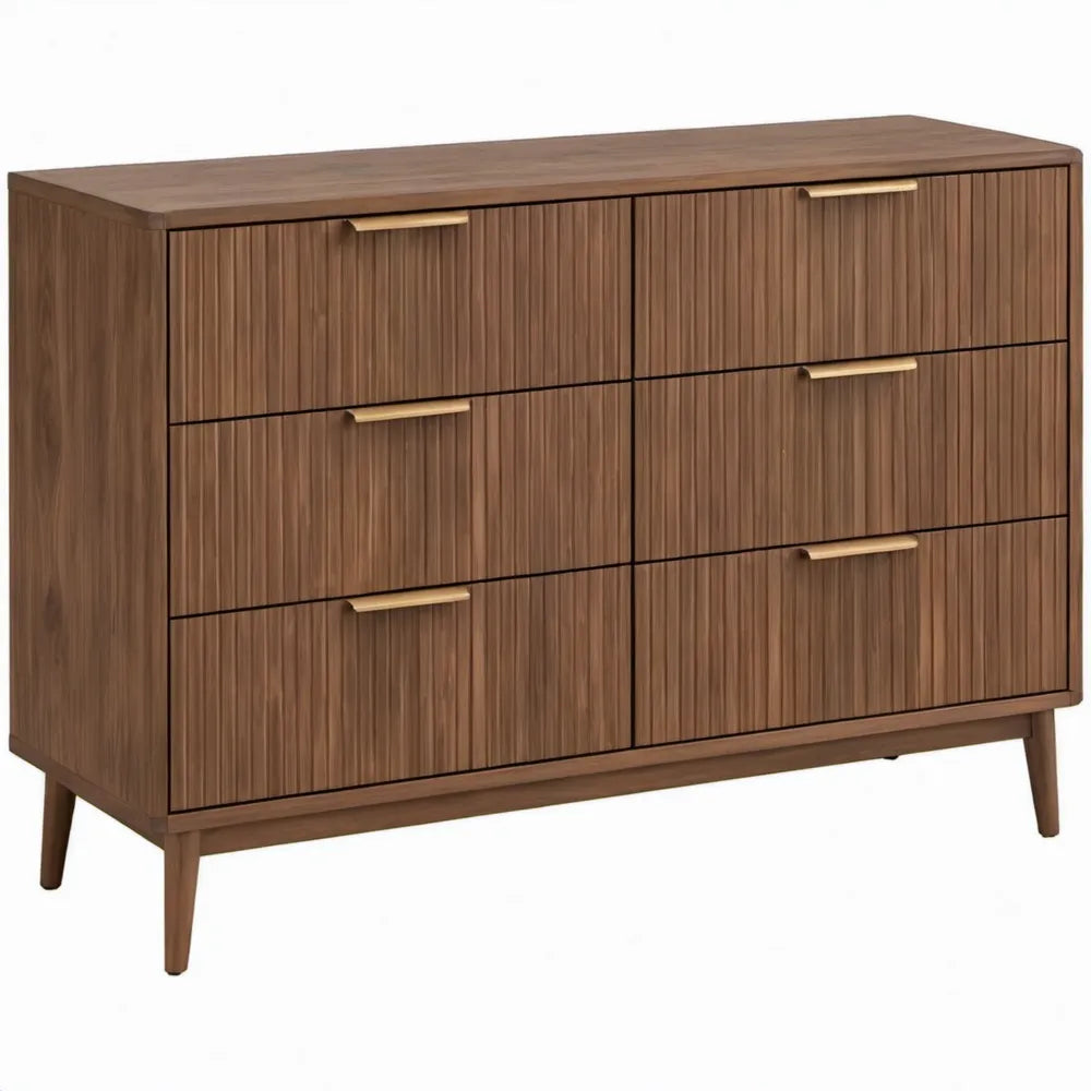 Ladekast met 6 laden van MDF met walnootfineer, 120 x 40 x 80 cm, walnootbruin
