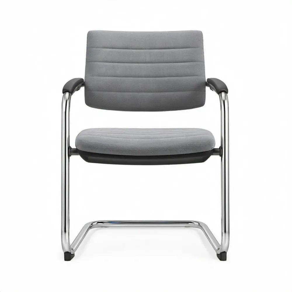 Vergaderstoel met armleuningen, grijs polyester en verchroomd staal, 55 x 60 x 85 cm