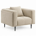 Crèmekleurige bouclé fauteuil met zwarte stalen poten, 100 x 90 x 82 cm