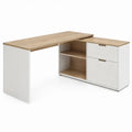 L-vormig hoekbureau met 2 lades en open opbergruimte, 140 x 120 x 75 cm, wit/eikenkleurig