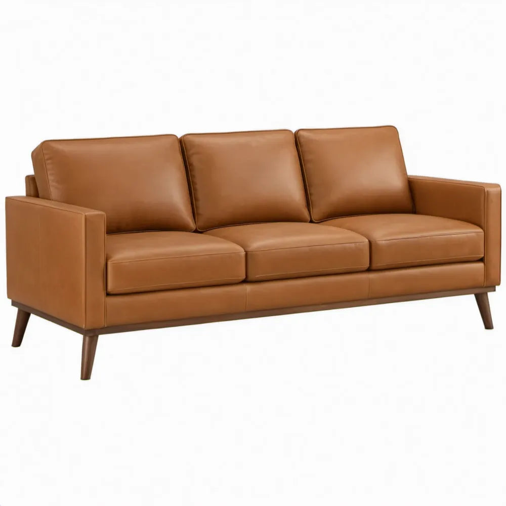 3-zitsbank 210 x 90 x 85 cm in cognacbruin PU-kunstleer met donkerbruine poten