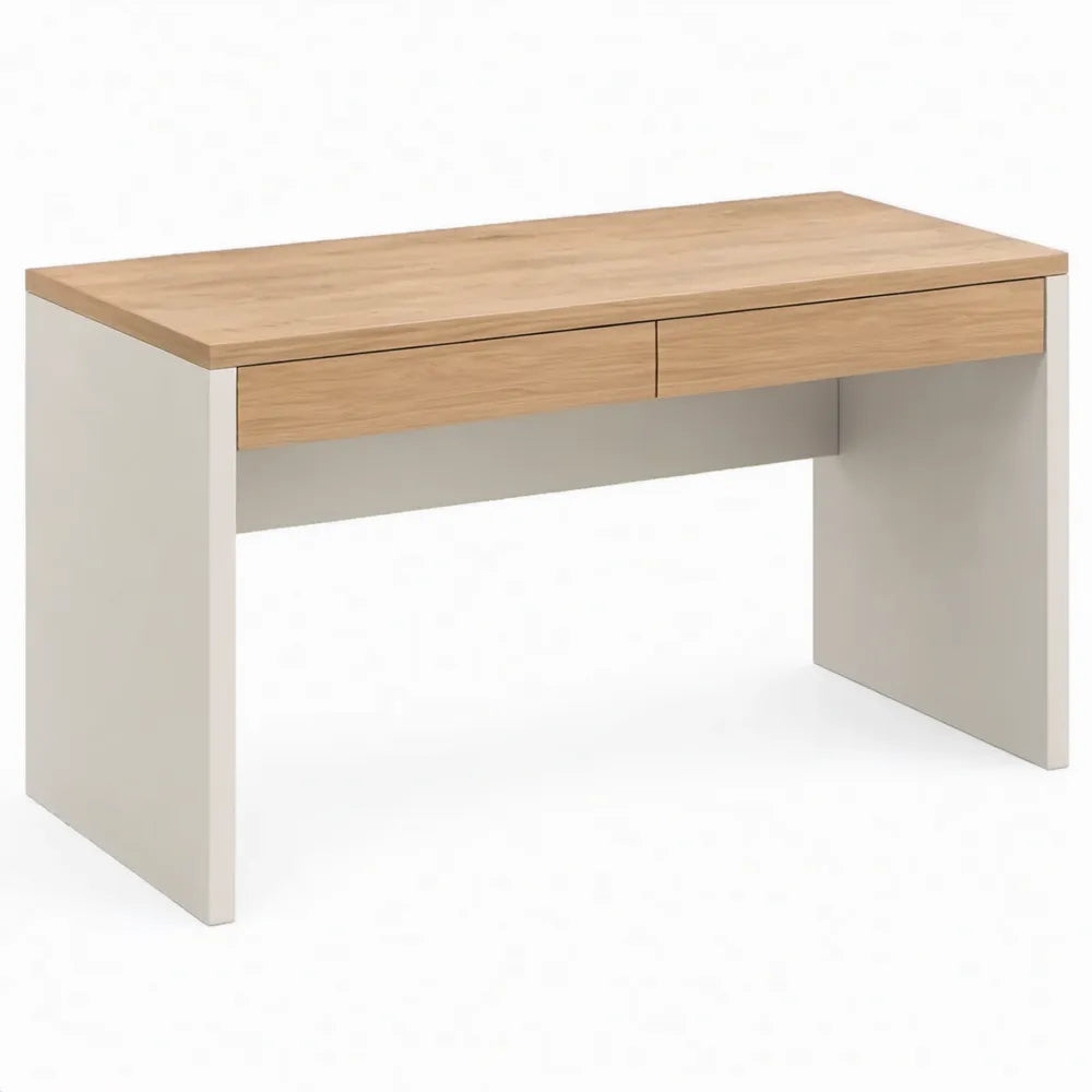 Bureau met 2 lades, 120 x 60 x 75 cm, wit en eikenkleurig