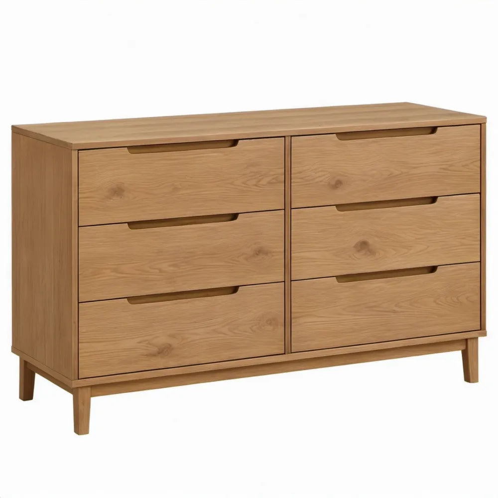 Ladekast met 6 lades van massief eikenhout, naturel, 140 x 45 x 85 cm