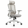 Ergonomische bureaustoel met hoofdsteun en armleuningen, grijs/wit/zwart, 64 x 64 x 117-127 cm