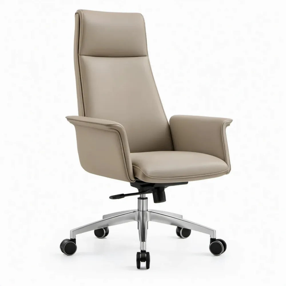 Draaibare bureaustoel met hoge rugleuning, beige kunstleer, 68 x 68 x 112-122 cm