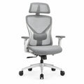 Ergonomische grijze bureaustoel met verstelbare hoofdsteun en armleuningen, 65 x 65 x 117-127 cm