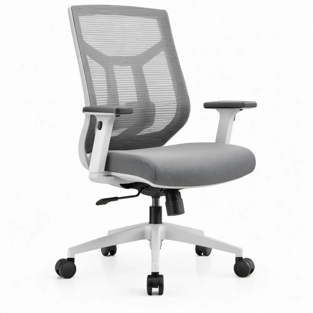 Ergonomische bureaustoel met verstelbare zithoogte en armleuningen, grijs/wit/zwart, 64 x 64 x 112-122 cm