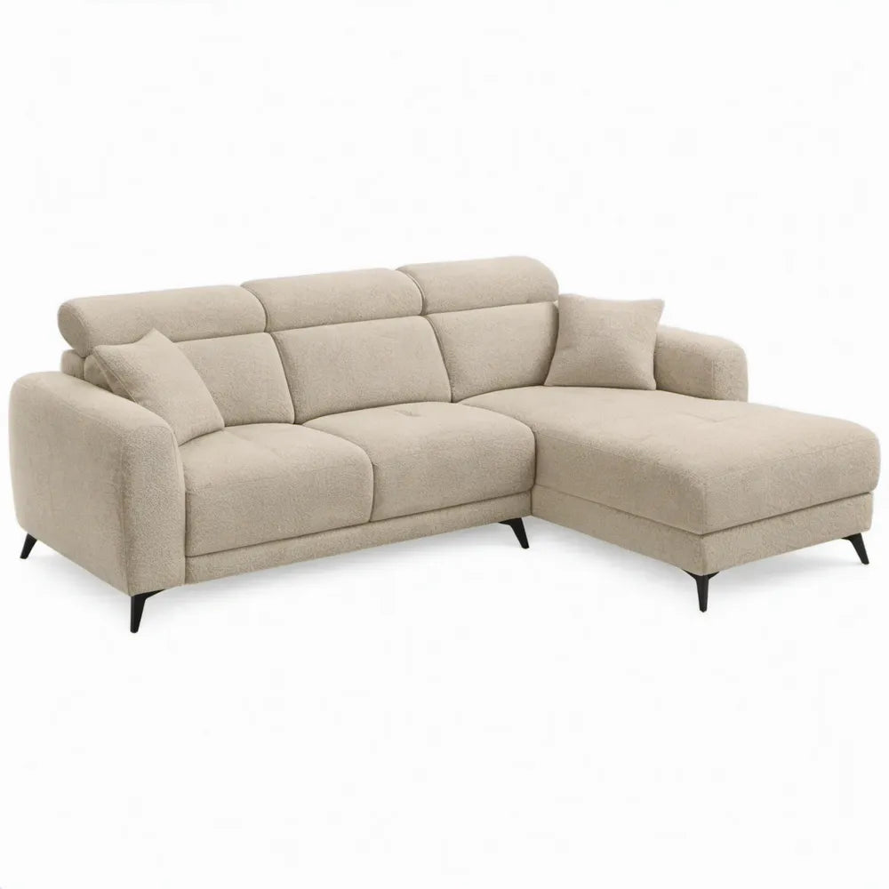 Beige hoekbank met rechter chaise longue, 3-zits, 280 x 165 x 95 cm