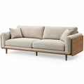3-zitsbank 220 x 90 x 85 cm beige met walnootbruin massief houten frame