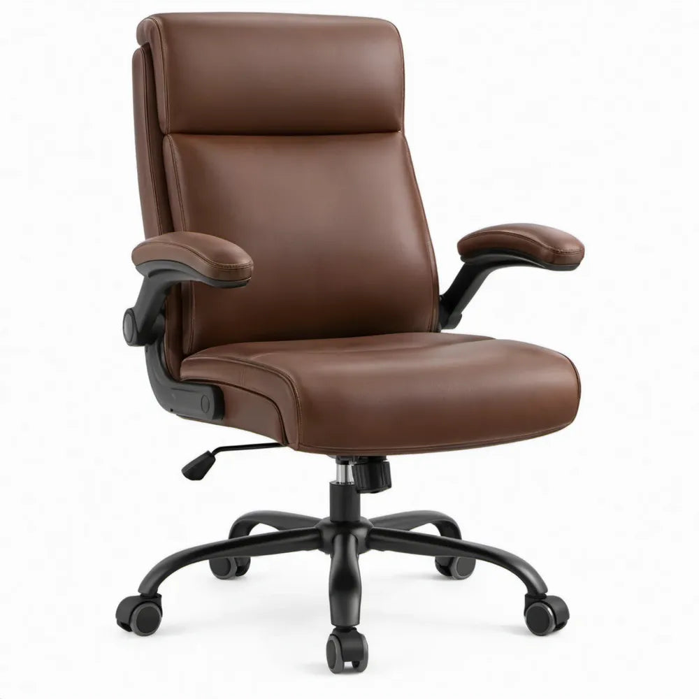 Ergonomische directiestoel met hoge rugleuning, bruin PU-kunstleer, 68 x 68 x 112-122 cm