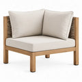 1-zits loungestoel 80 x 80 x 75 cm van acaciahout met polyester touw en crèmekleurige kussens
