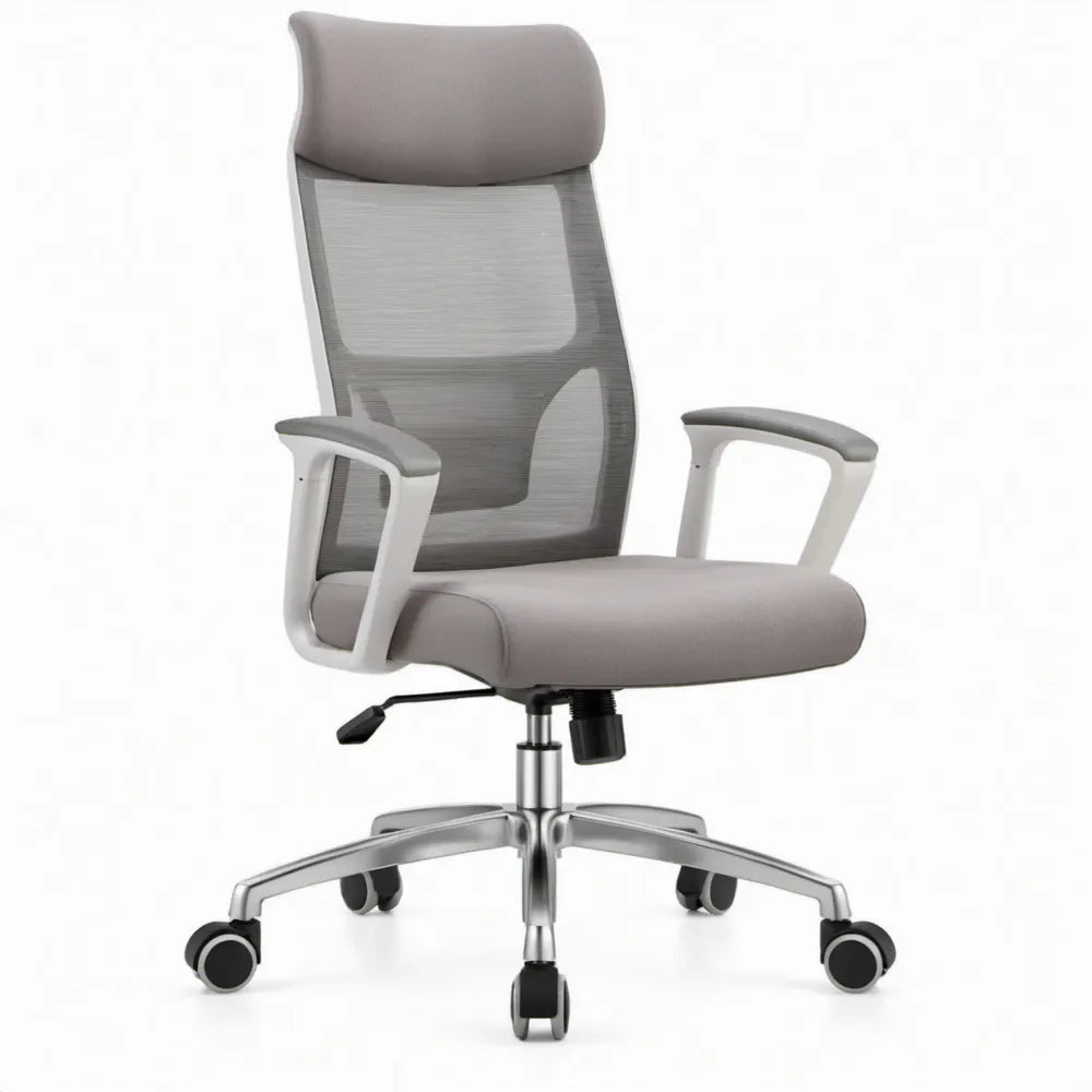 Ergonomische bureaustoel met hoofdsteun, grijs/zilver/zwart, 65 x 65 x 118-128 cm