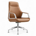 Directiestoel met hoge rugleuning, 65 x 65 x 120 cm, cognacbruin PU-kunstleer en zilverkleurig aluminium