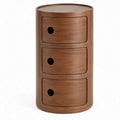 Ronde walnootbruine ladekast met 3 laden, 40 x 40 x 60 cm