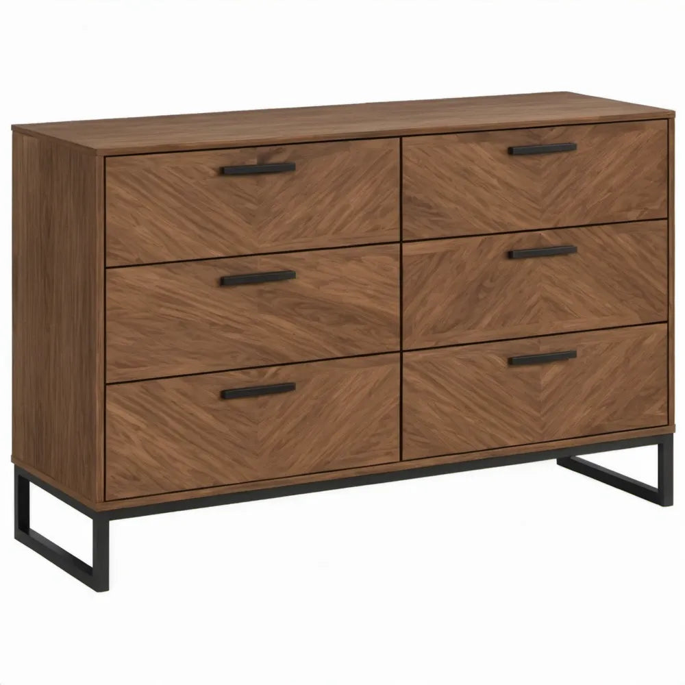Ladekast met 6 laden, 160 x 45 x 85 cm, walnootbruin en zwart