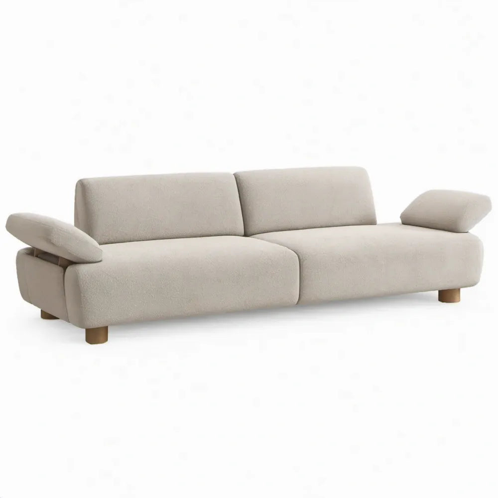 3-zitsbank met verstelbare armleuningen, 220 x 94 x 78 cm, crème/naturelbruin, bouclé polyester