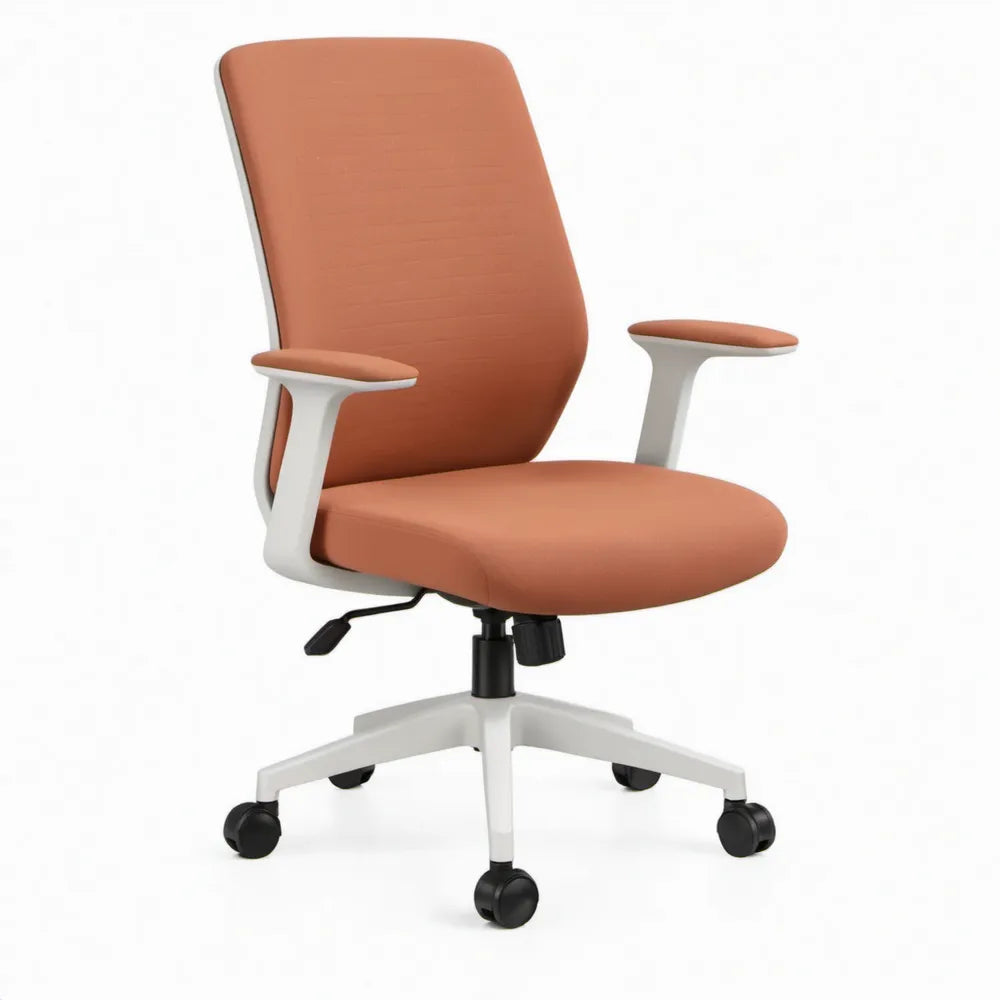 Ergonomische bureaustoel met armleuningen en wielen, 64 x 64 x 98-108 cm, oranje/wit/zwart