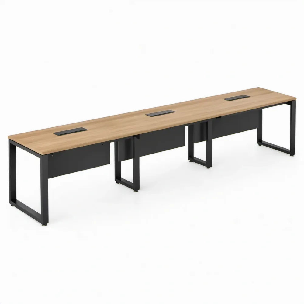 Bureauopstelling voor 4 personen 280 x 140 x 75 cm eikenkleurig met zwart stalen onderstel