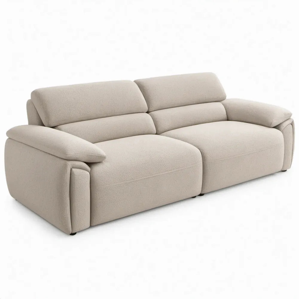 Beige 3-zitsbank van polyester met zwarte poten, 220 x 100 x 90 cm