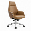 Draaibare bureaustoel met hoge rugleuning en armleuningen, 65 x 65 x 112-122 cm, cognacbruin/walnootbruin/zilverkleurig