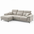 Beige hoekbank met chaise longue links, verstelbare hoofdsteunen en zwarte poten, 285 x 165 x 98 cm