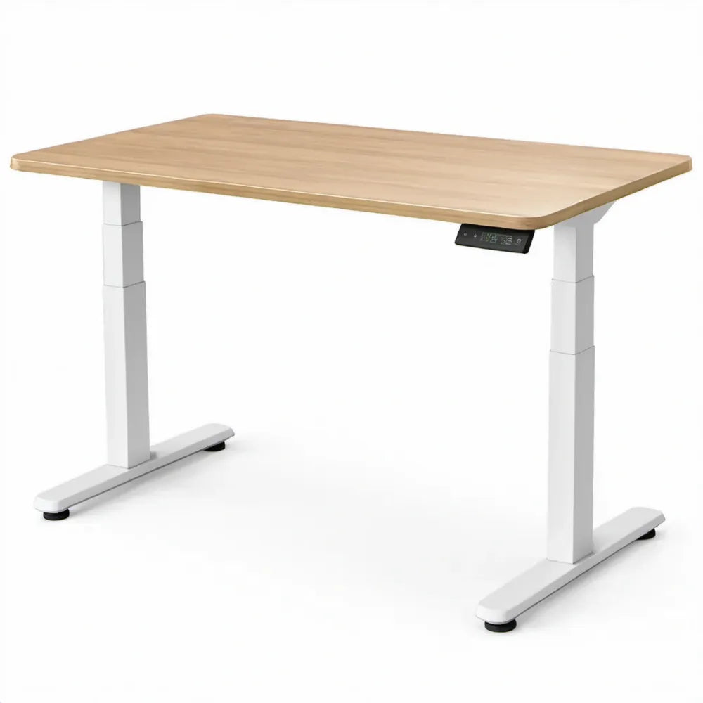 Elektrisch verstelbaar zit-stabureau 120 x 60 cm, eikenkleurig/wit, hoogte 72-120 cm