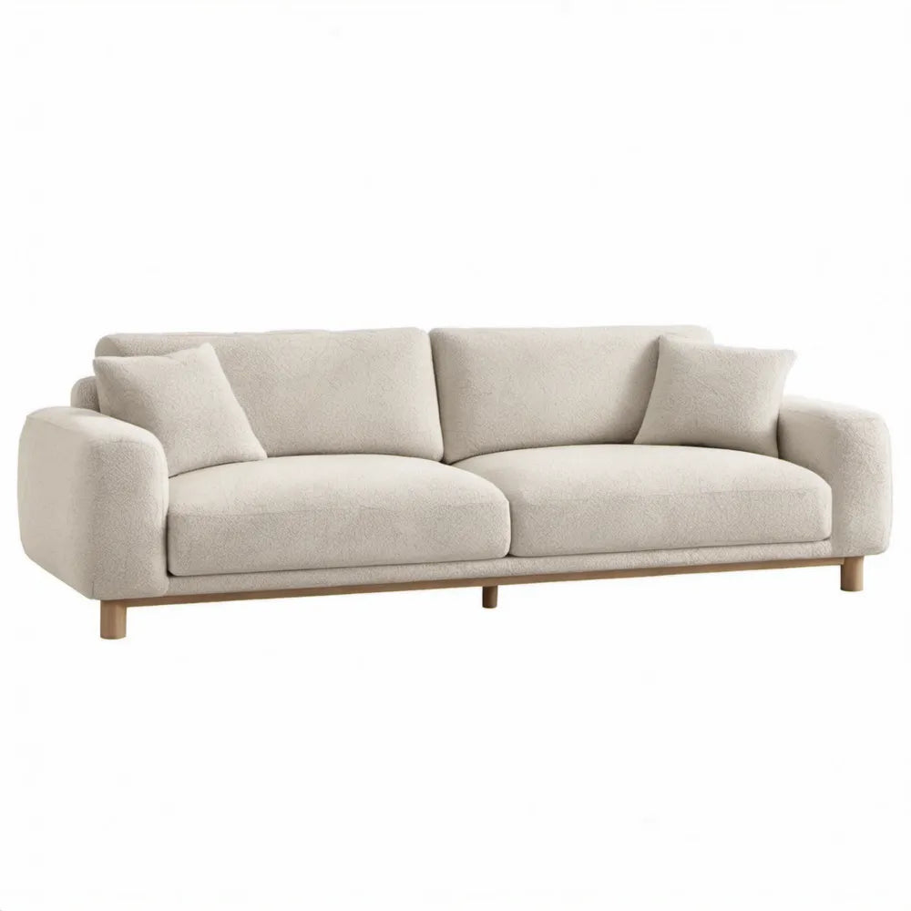 3-zitsbank 220 x 95 x 78 cm crème bouclé polyester met houten poten