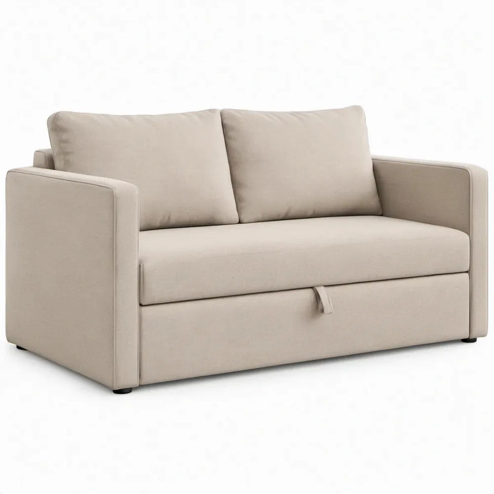 Beige 2-zits slaapbank met uitschuifbaar bed, 150 x 90 x 85 cm